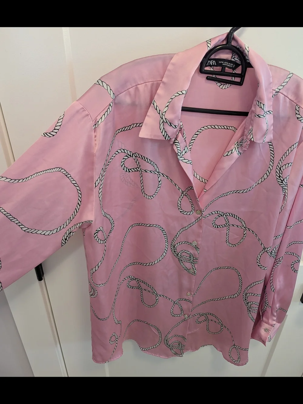 Zara Pink Satin Rope-Print Button-Up Blouse - Picture 5 of 9